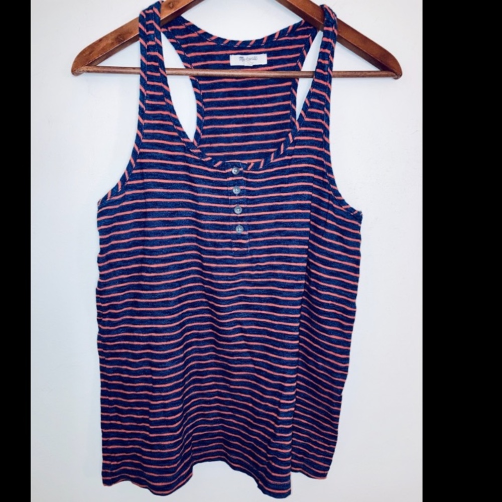 Madewell pink and blue striped button tank top